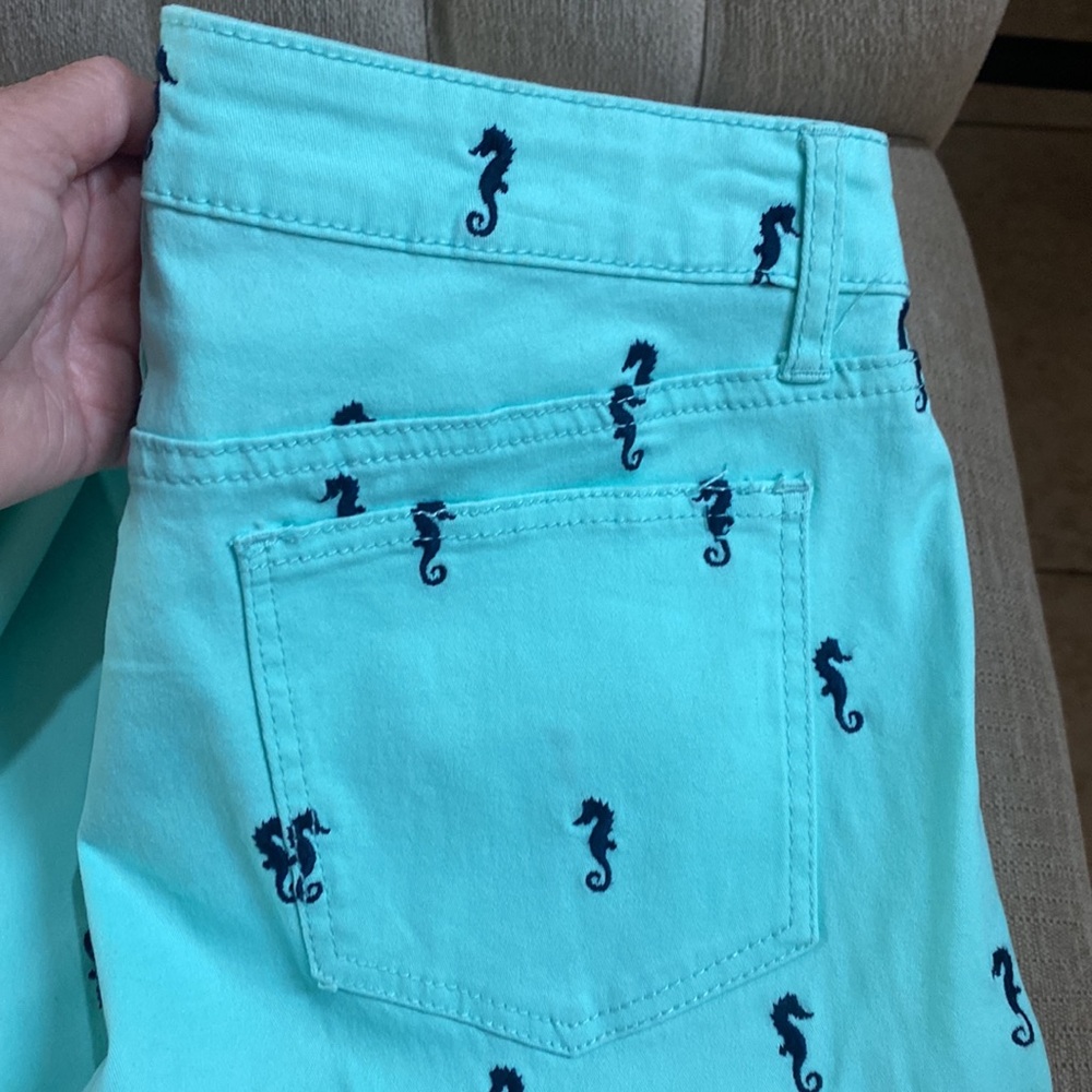 Crown & Ivy Seahorse Teal Green & Black Pants Super Soft Stretch - Sz 4 LIKE NEW